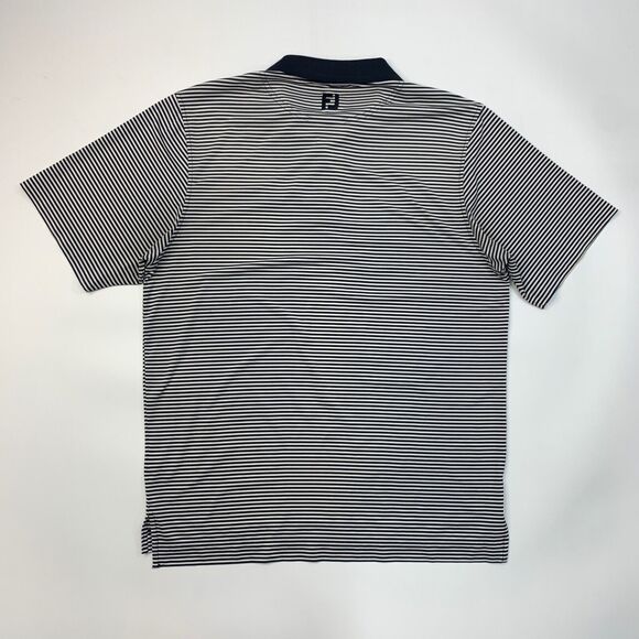 FootJoy FJ Polo Shirt Mens Medium Navy White Striped Short Sleeve Stretch Golf - Picture 7 of 11